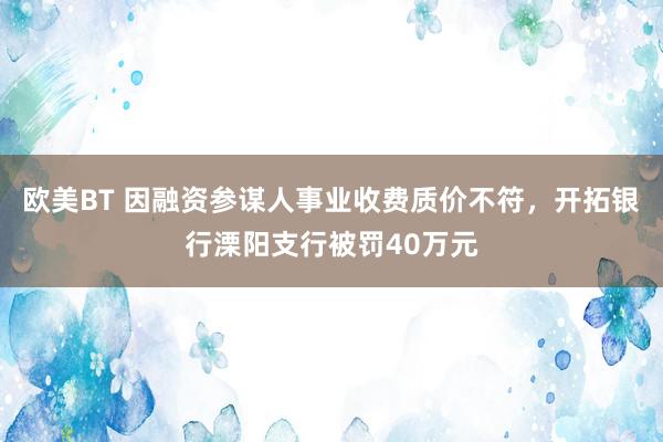 欧美BT 因融资参谋人事业收费质价不符，开拓银行溧阳支行被罚40万元